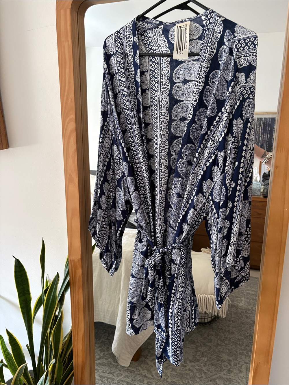 Free People Navy Paisley Kimono Wrap/House robe